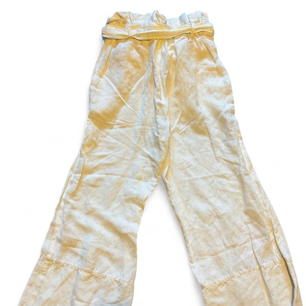 Preppy coastal white linen blend pants with tie waist - Picture 3 of 5